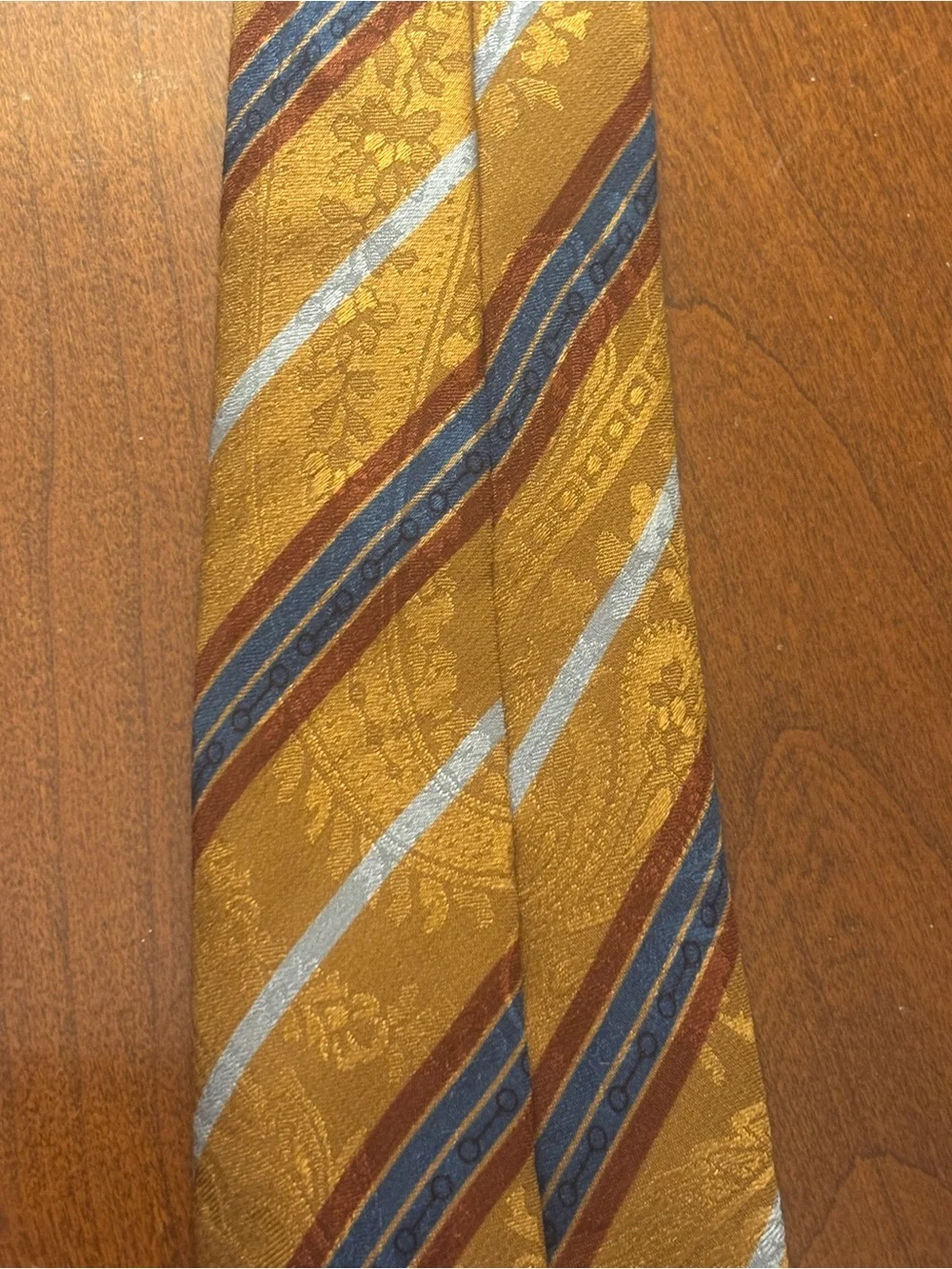 Vintage Gucci Silk Tie Mustard Hold Blue Red Stripes Made in Italy